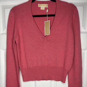 Vintage NWT Michael Kors Sparkling Cashmere Crop Sweater in Flamingo color